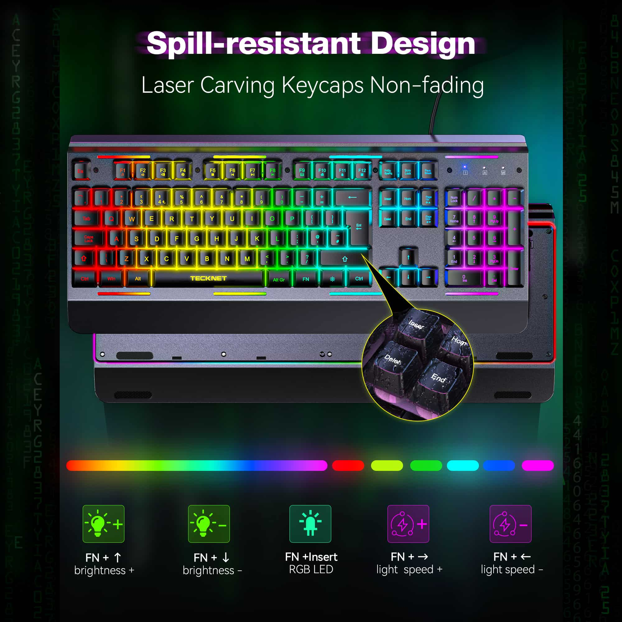 TECKNET RGB Gaming Keyboard with 105 Keys, All-Metal Panel