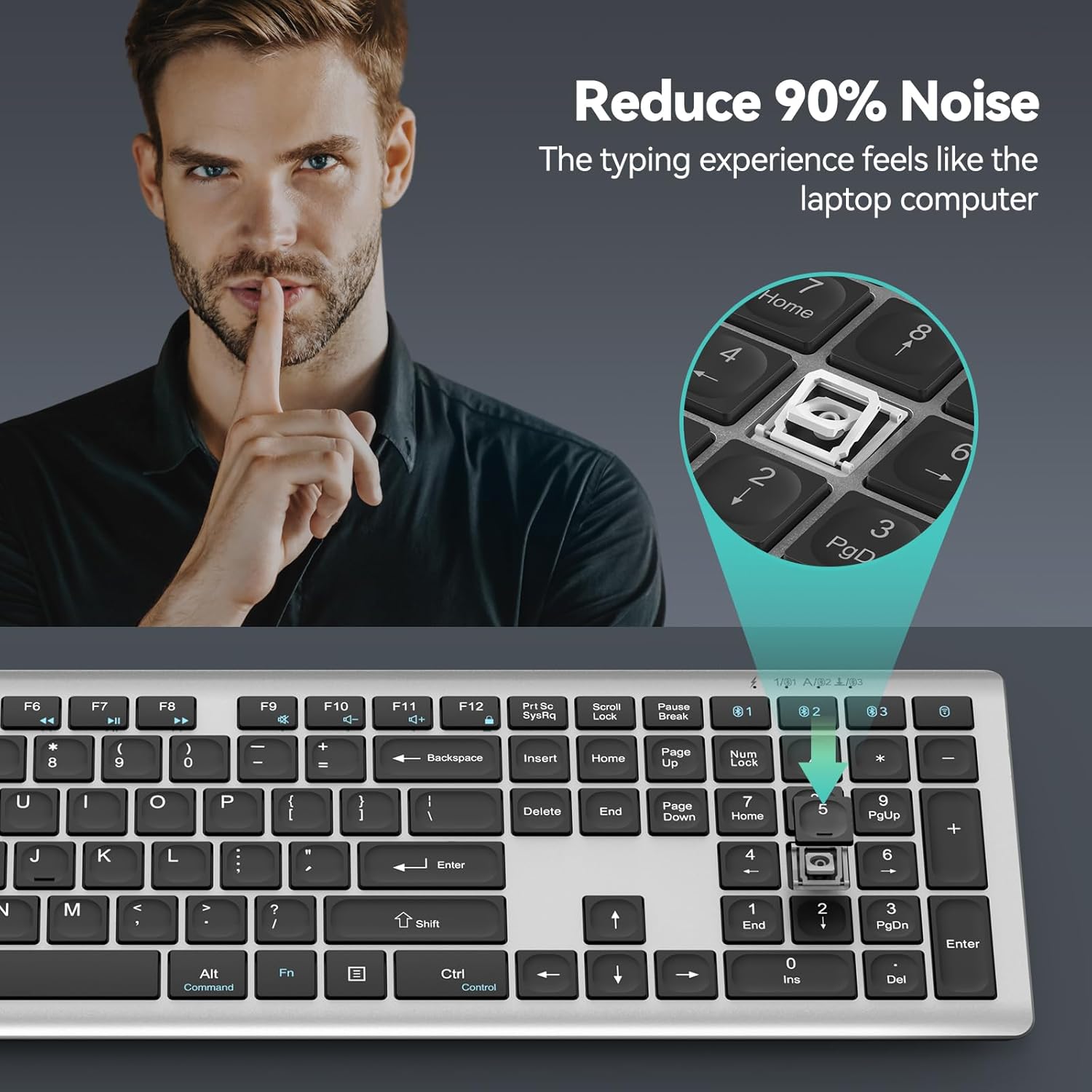 TECKNET Rechargeable Bluetooth Keyboard, 4-Device Free Switching (2.4G+BT)