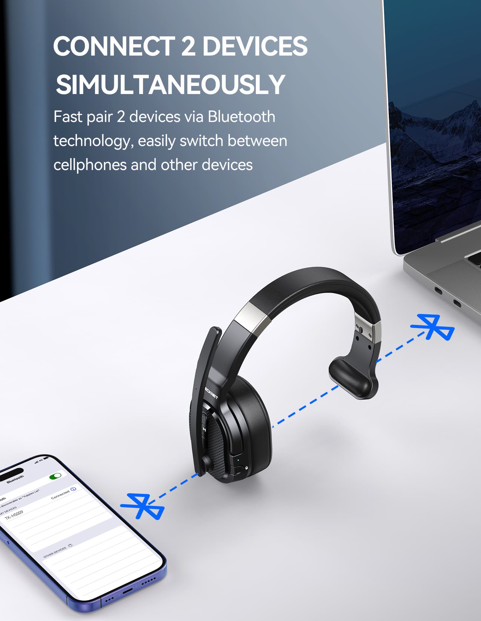 TECKNET Trucker Over-Ear Bluetooth Headset, AI Noise Canceling with Dongle