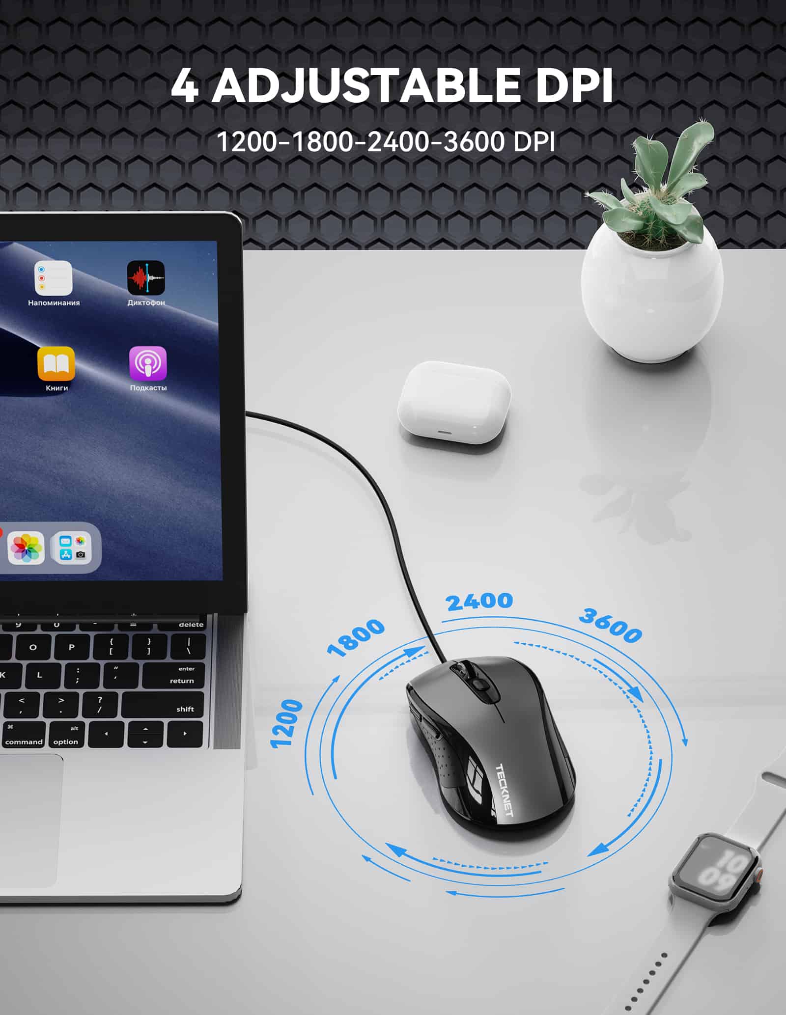 TECKNET Ergonomic 3600 DPI USB Wired Mouse