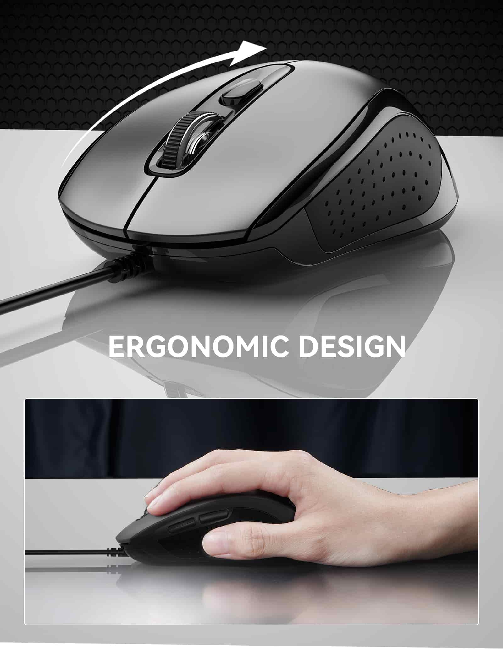 TECKNET Ergonomic 3600 DPI USB Wired Mouse