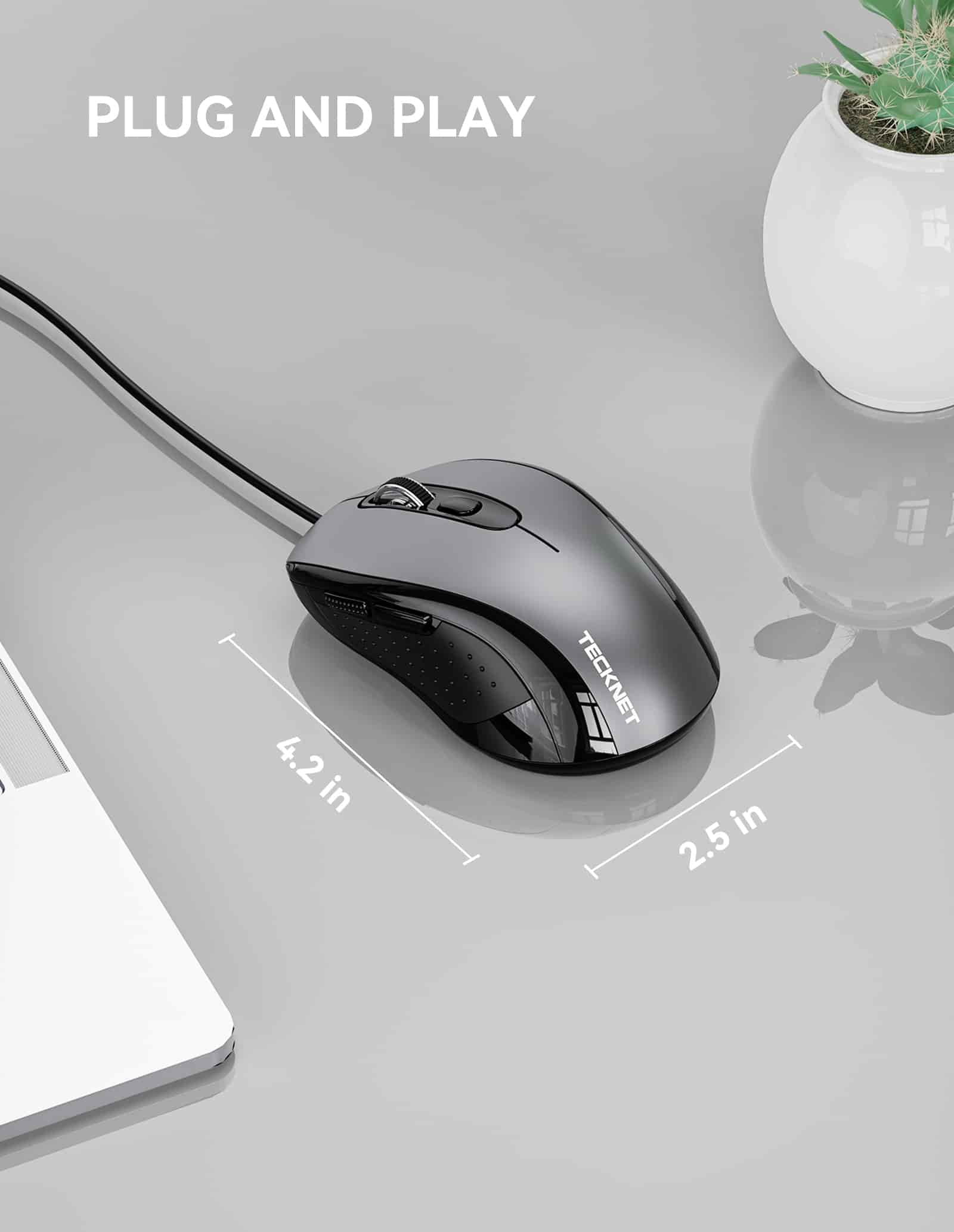 TECKNET Ergonomic 3600 DPI USB Wired Mouse