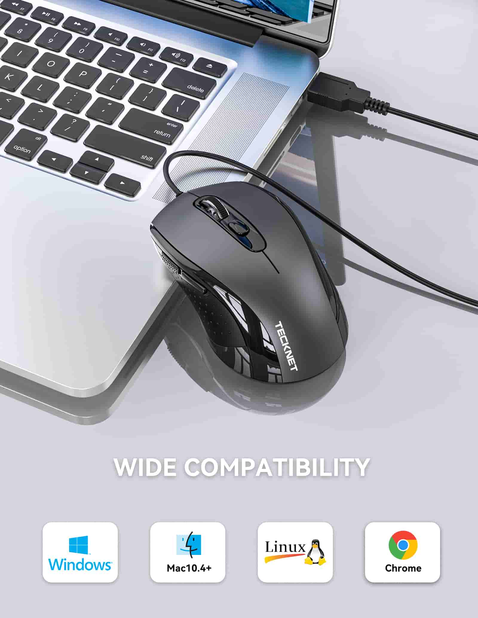 TECKNET Ergonomic 3600 DPI USB Wired Mouse