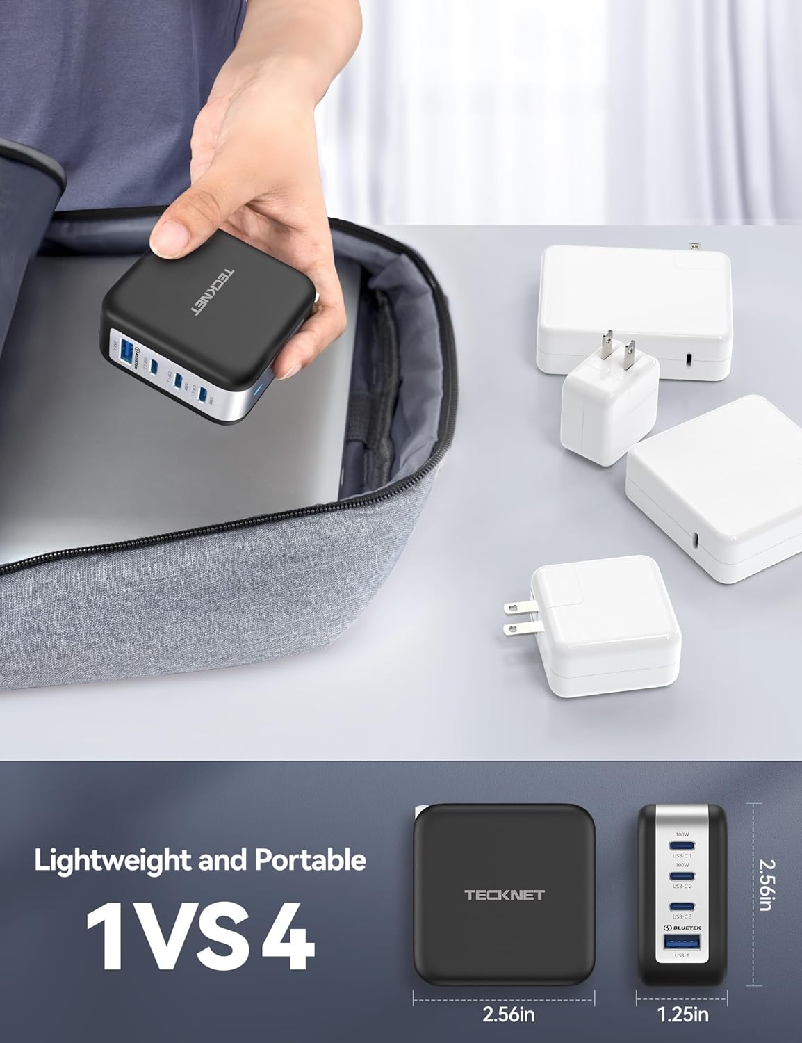 TECKNET GaN Ⅲ Portable USB C Wall Charger 100W