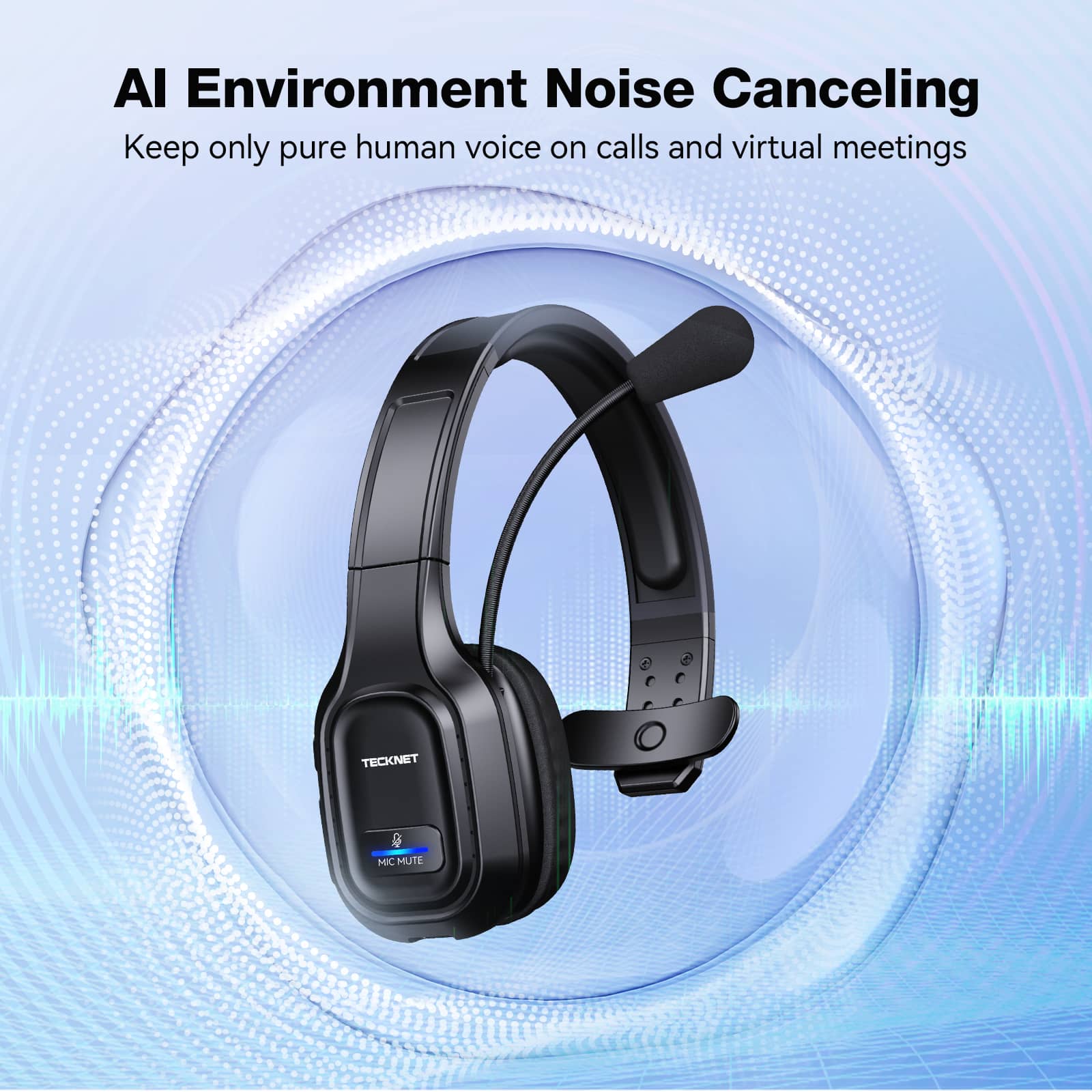 TECKNET Bluetooth Headset With Mic Noise Canceling