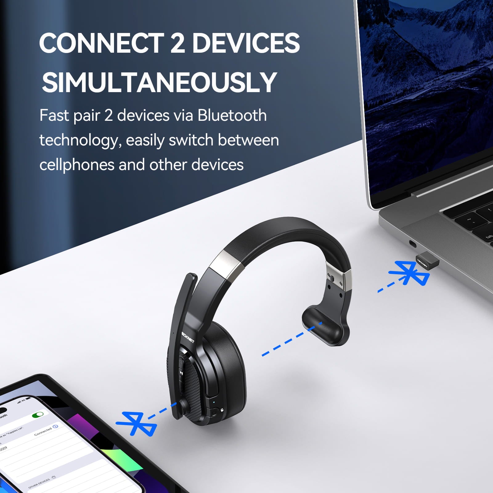 TECKNET Bluetooth Headset With ENC Dongle