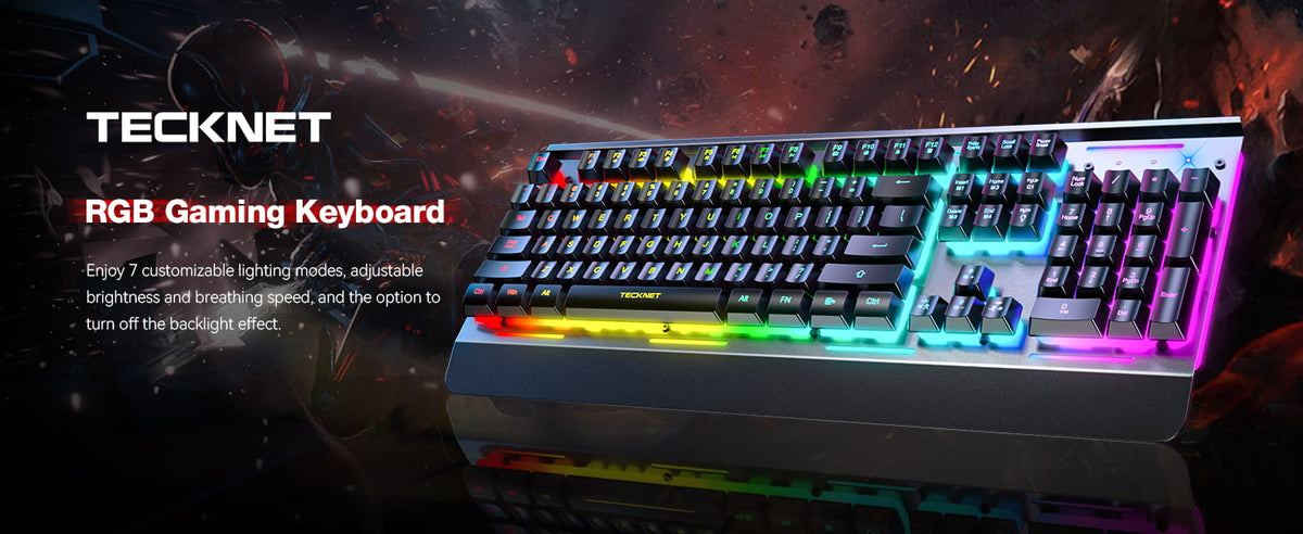 Tecknet Keyboard Function Keys TECKNET Strike 104-Key Keyboard, 25 Anti-Ghosting & 12 Multimedia Keys