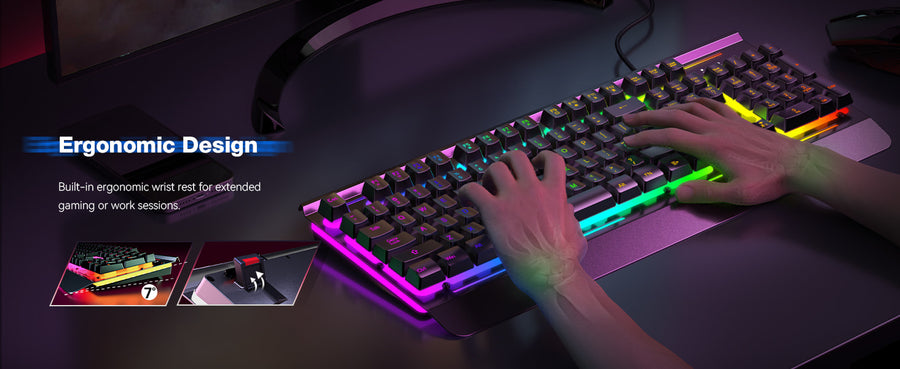 TECKNET Strike 104-Key Keyboard, 25 Anti-Ghosting & 12 Multimedia Keys