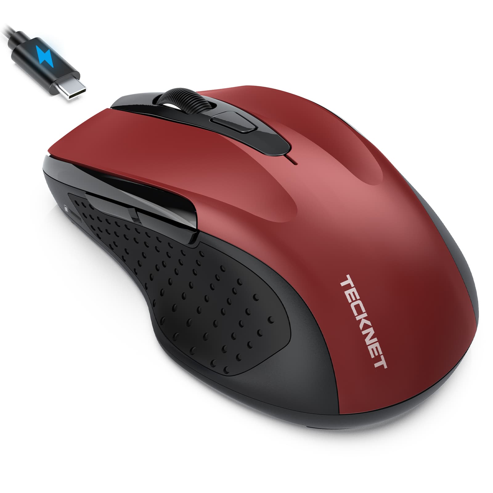 TECKNET Rechargeable Jiggler Wireless Mouse (BT5.0/3.0 & 2.4G) 4800 DPI Silent USB A & Bluetooth Mouse 6 Buttons