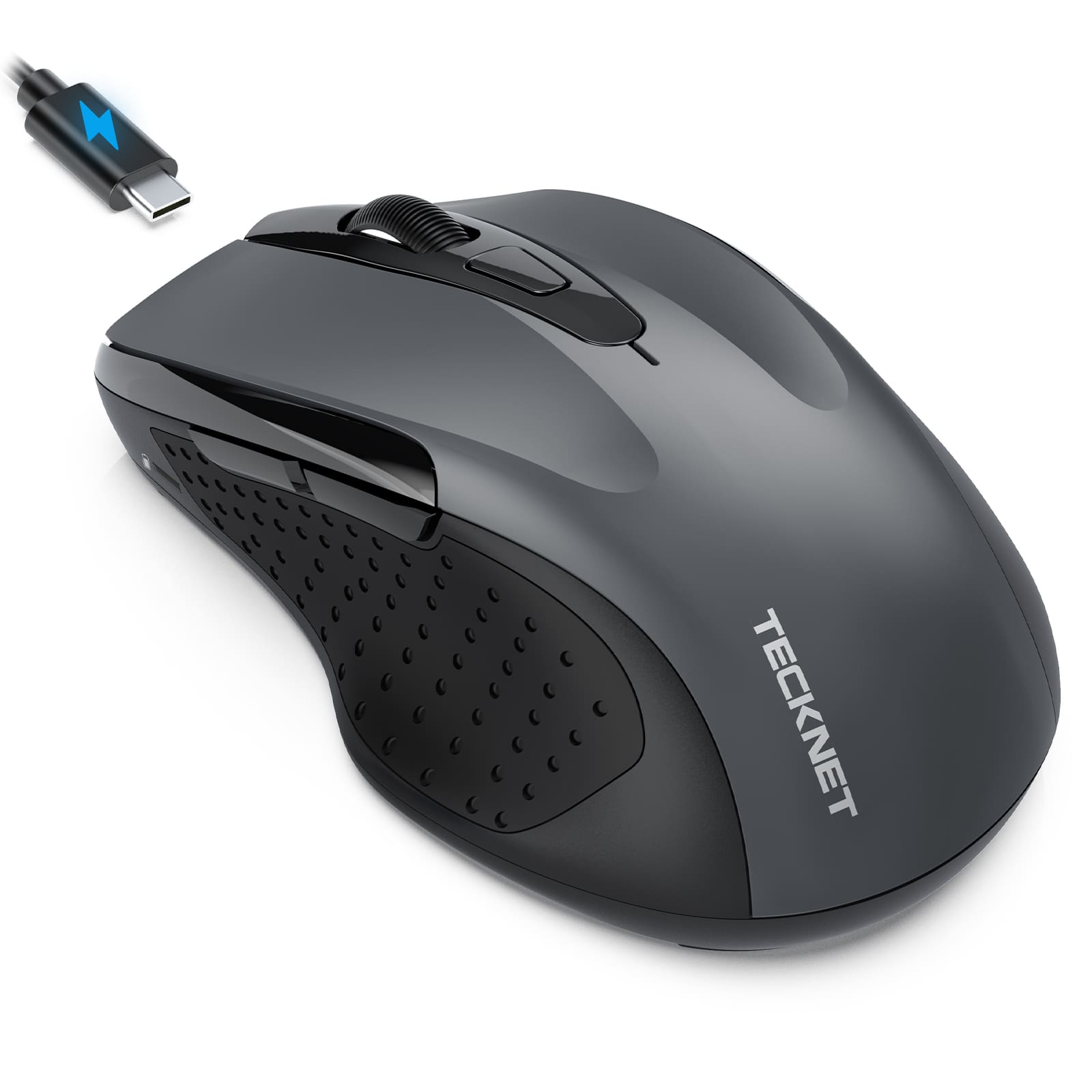 TECKNET Rechargeable Jiggler Wireless Mouse (BT5.0/3.0 & 2.4G) 4800 DPI Silent USB A & Bluetooth Mouse 6 Buttons
