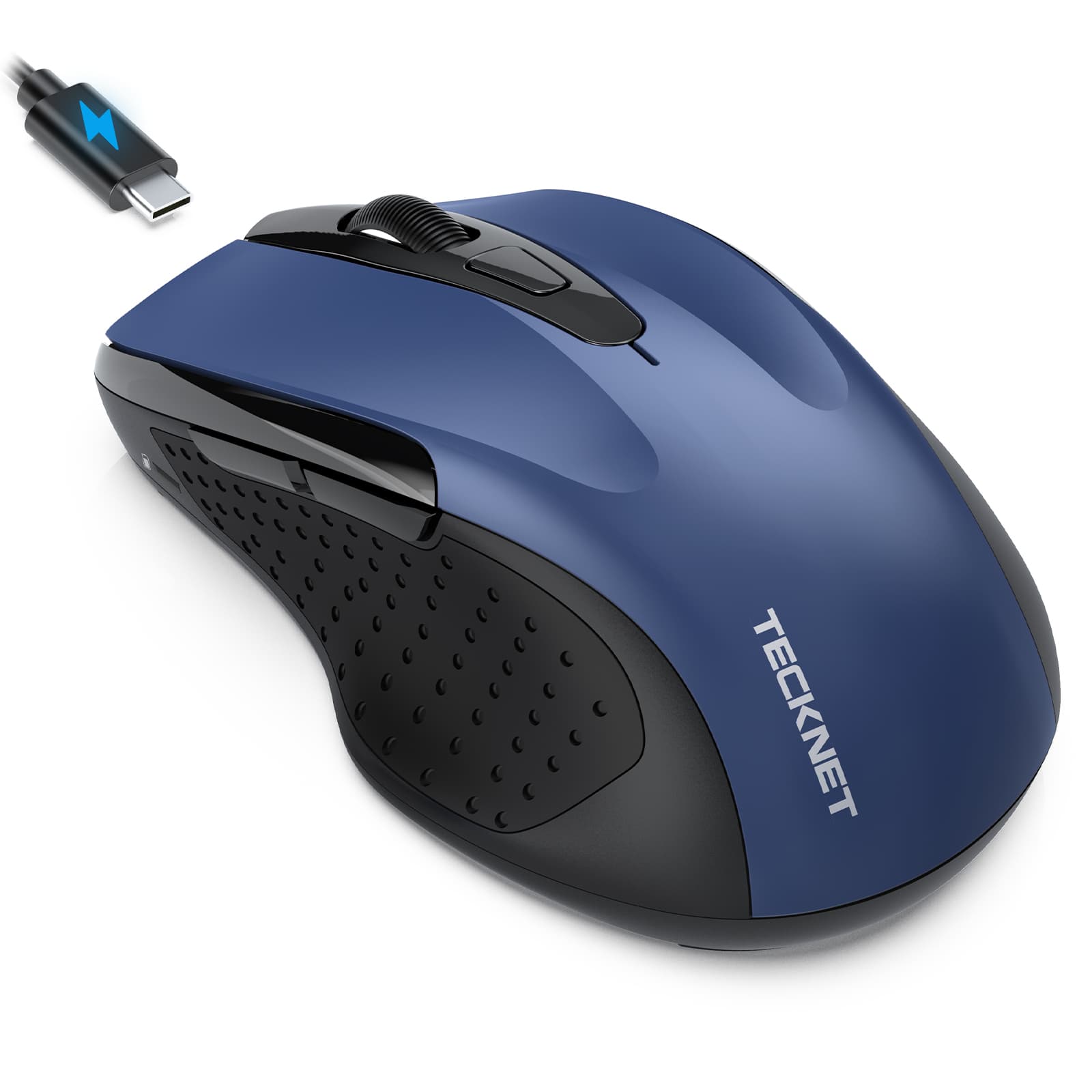 TECKNET Rechargeable Jiggler Wireless Mouse (BT5.0/3.0 & 2.4G) 4800 DPI Silent USB A & Bluetooth Mouse 6 Buttons
