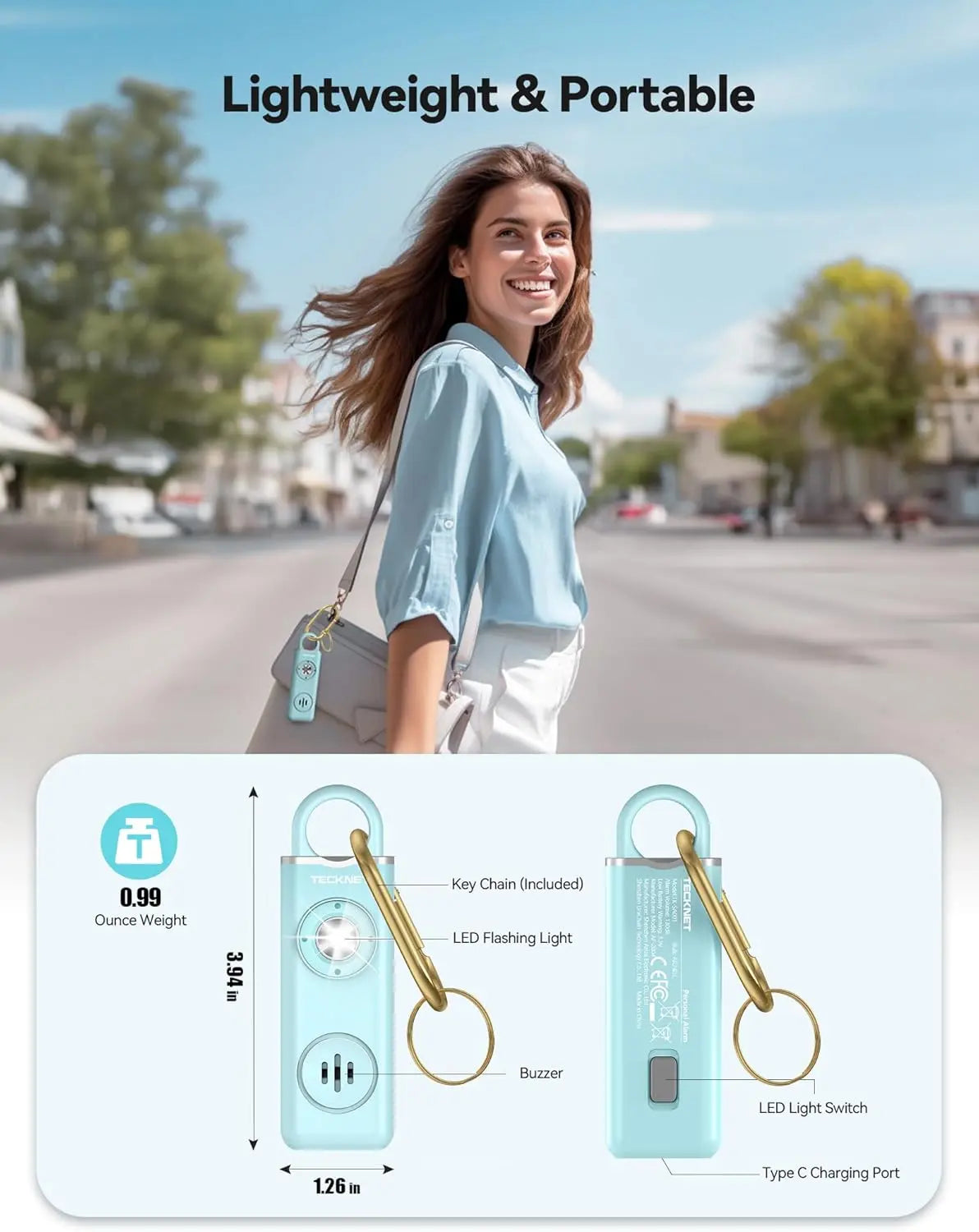 TECKNET Rechargeable Personal Safety Alarm for Women