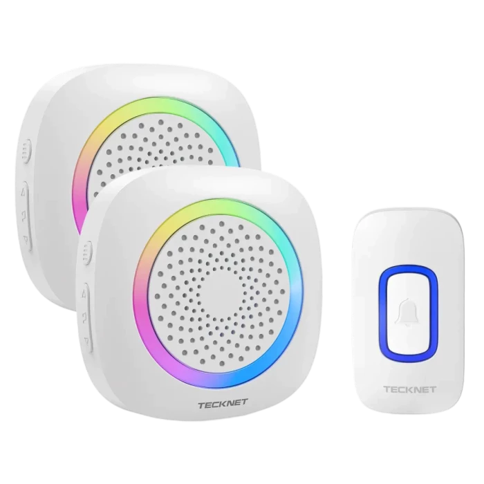TECKNET Wireless Doorbell With 2 Portable Doorbell With RGB Light