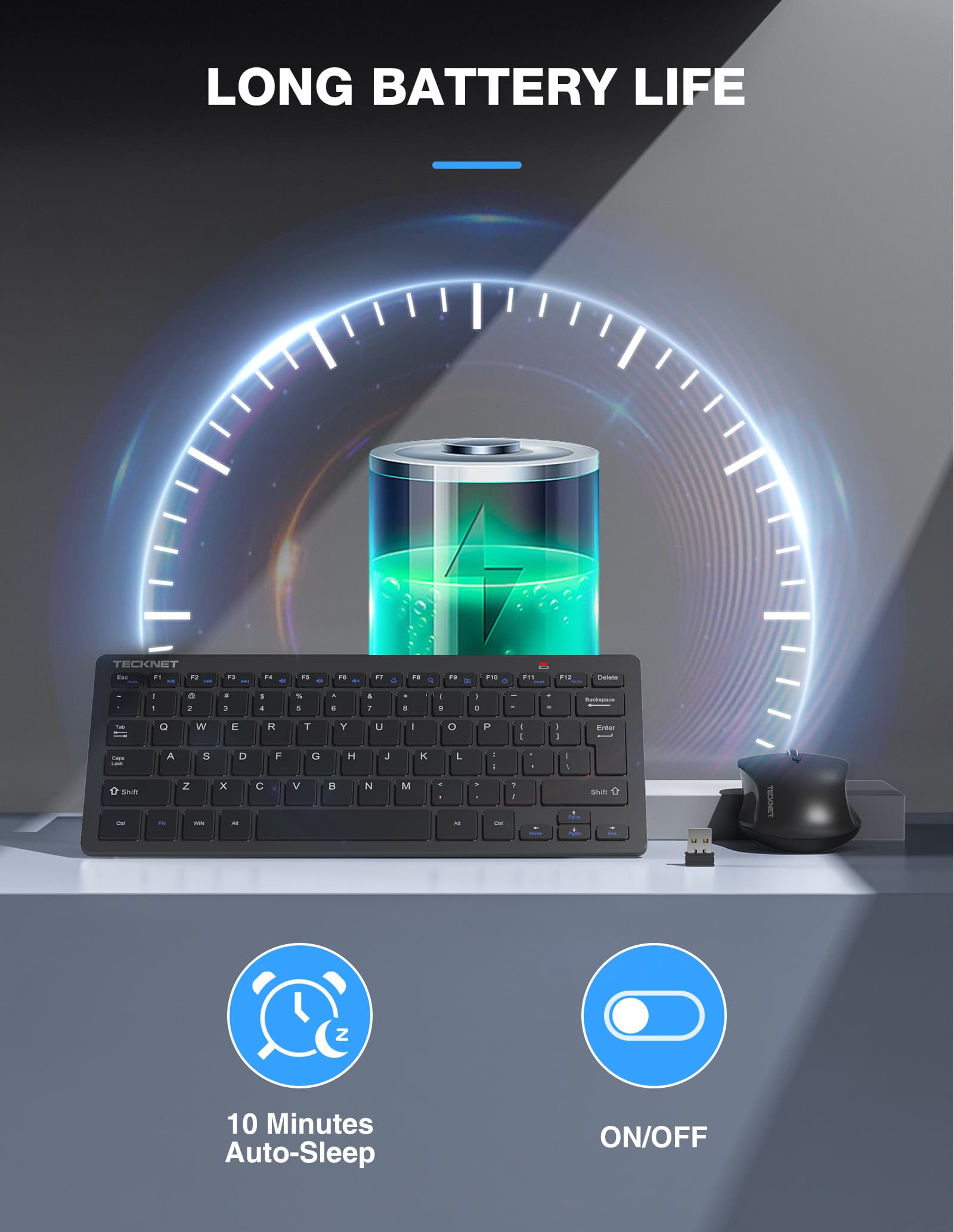 TECKNET Mini Wireless Keyboard and Mouse Combo 2.4GHz