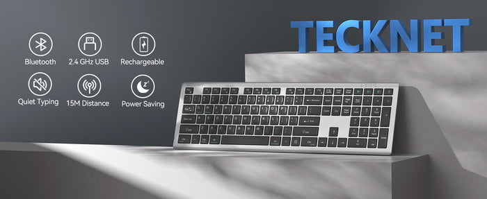 TECKNET Ultra-Slim Multi-Device Rechargeable Wireless Keyboard KB005