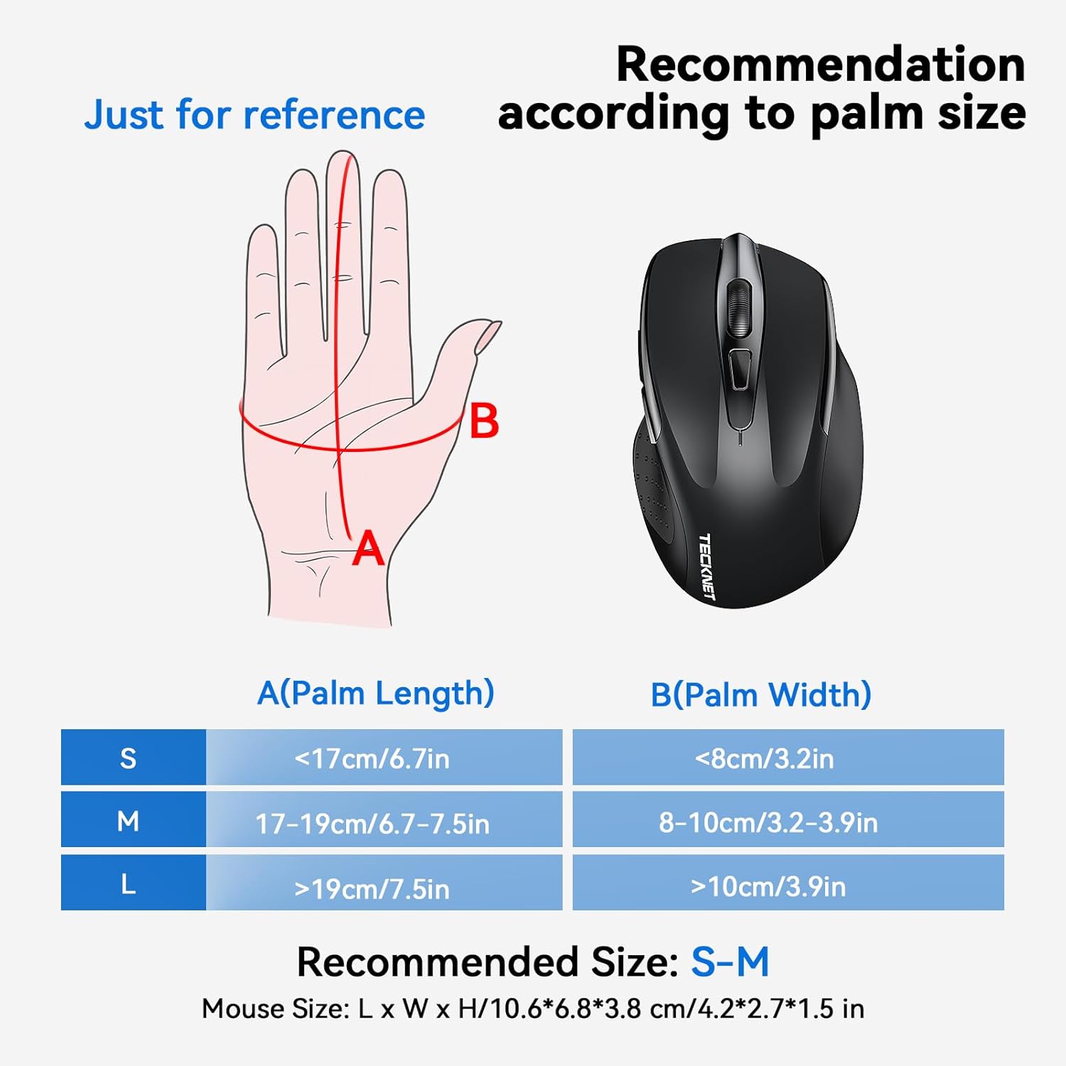 TECKNET Wireless Mouse Rechargeable 4800 DPI Silent Mouse 8 Buttons Bluetooth Mouse