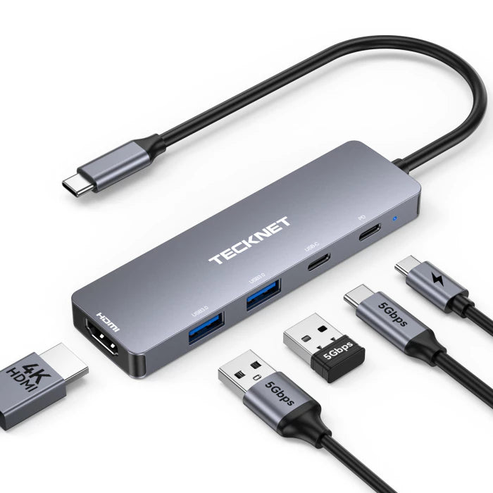 TECKNET USB C Hub 4K@60Hz, 5-in-1 USBC to HDMI Adapter with 100W Power Delivery，TK-DS003