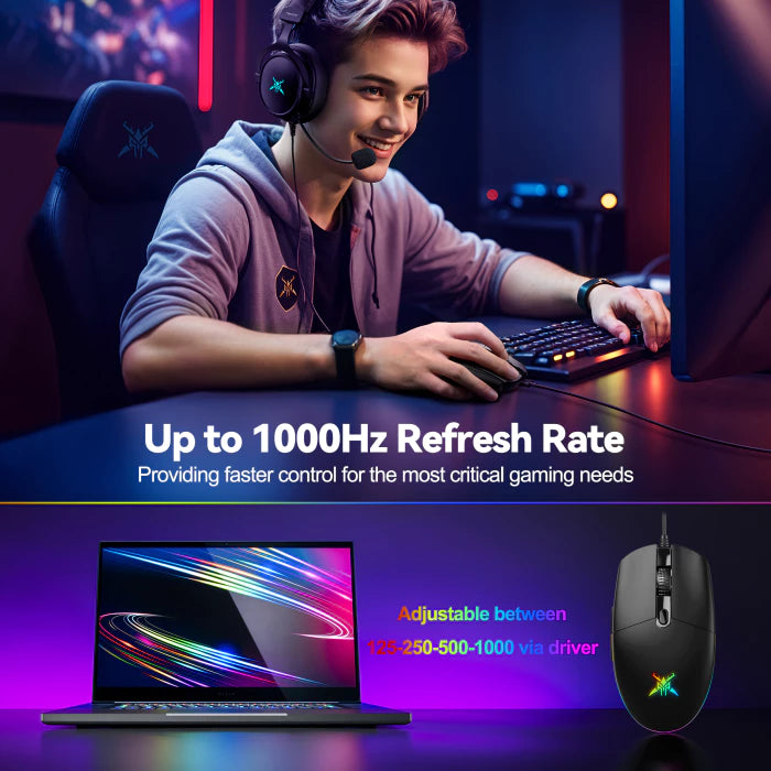 TECKNET Wired Gaming Mouse - Ergonomic Wired Mouse with 8000 DPI, 6 Programmable Buttons, RGB Backlighting, 1000Hz Polling Rate, Gaming Mice for Laptop/PC