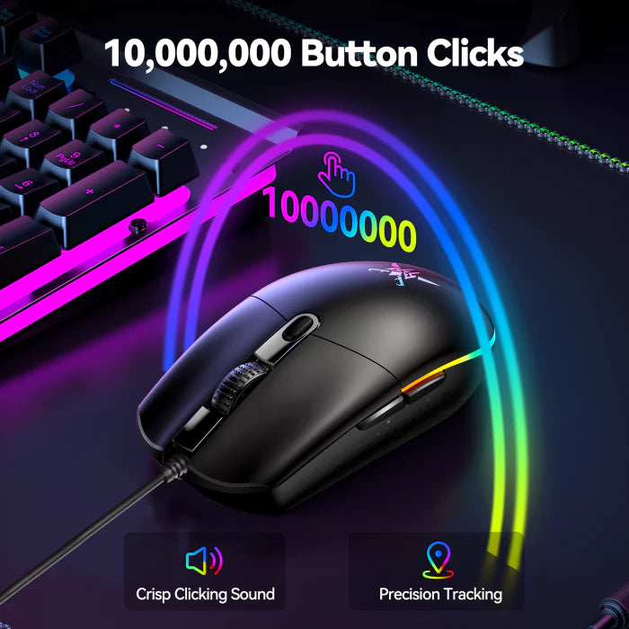 TECKNET Wired Gaming Mouse - Ergonomic Wired Mouse with 8000 DPI, 6 Programmable Buttons, RGB Backlighting, 1000Hz Polling Rate, Gaming Mice for Laptop/PC