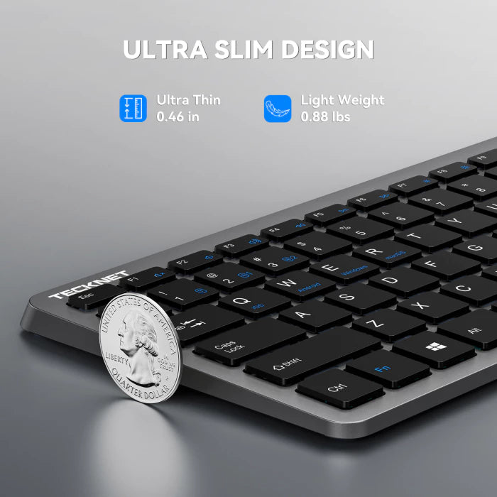 TECKNET Rechargeable Bluetooth Slim Wireless Keyboards - USB+BT Compact Keyboard with Number Pad,TK-KB041