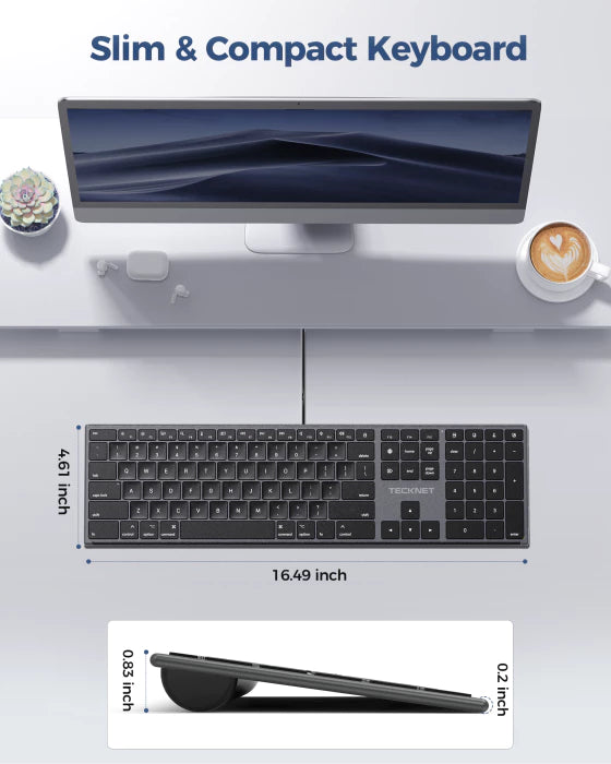 TECKNET ultra‑slim wired silent keyboard for Mac with USB & Type‑C dual interface, TK-KB049