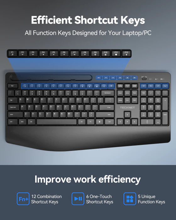 TECKNET full‑size ergonomic wireless keyboard and mouse combo with wrist rest,TK-KM063