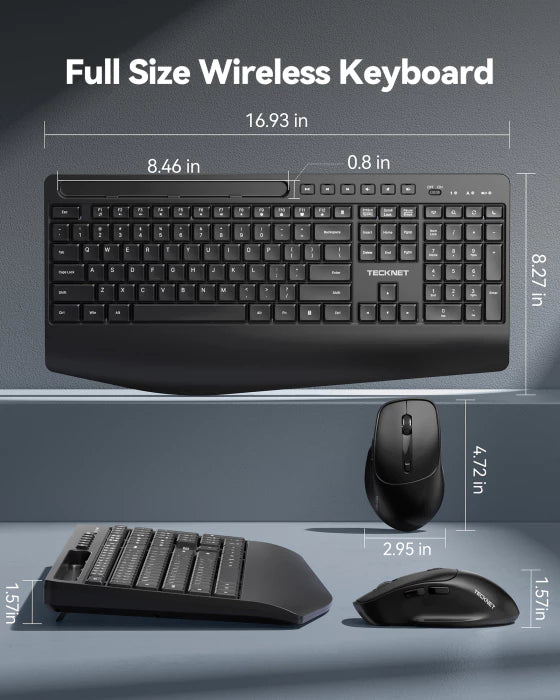 TECKNET full‑size ergonomic wireless keyboard and mouse combo with wrist rest,TK-KM063