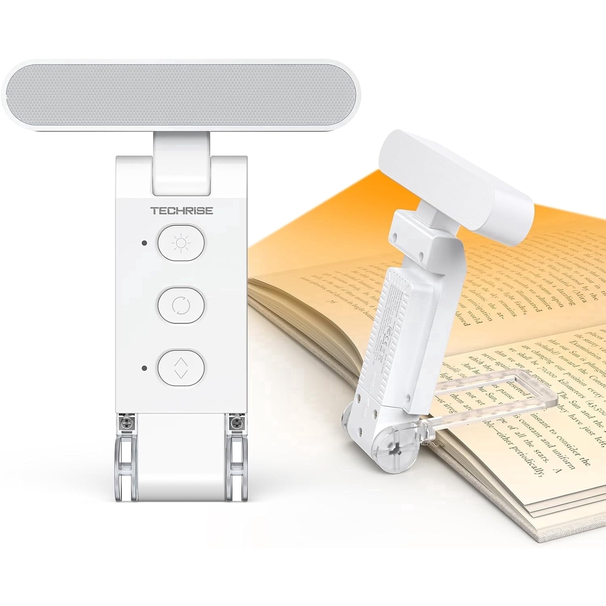 TechRise Book Light – 12 LED Clip-on Reading Light for Books in Bed. Rechargeable, Eye-Caring with Timer, 5 Color Temps & 6 Brightness, 80+ Hrs. Perfect for Kids & Book Lovers.