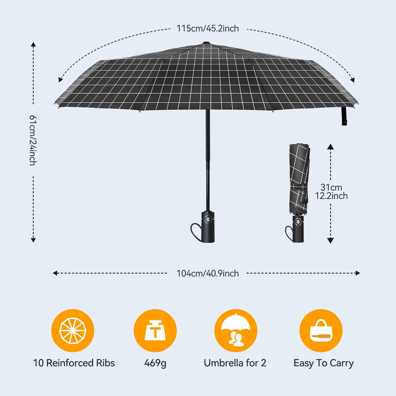 TechRise Large Windproof Folding Umbrella with 10 Ribs, Auto Open Close