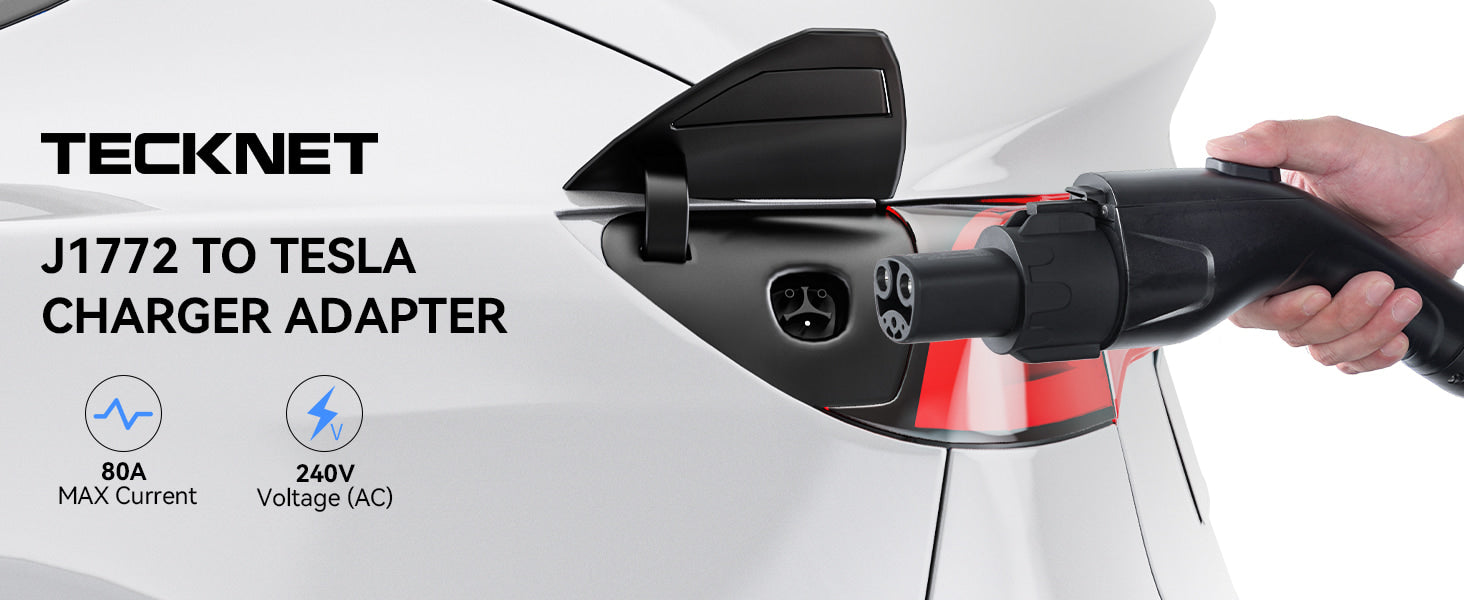 TECKNET J1772 to Tesla Charger Adapter, Max 80A 240V AC Fast Charging