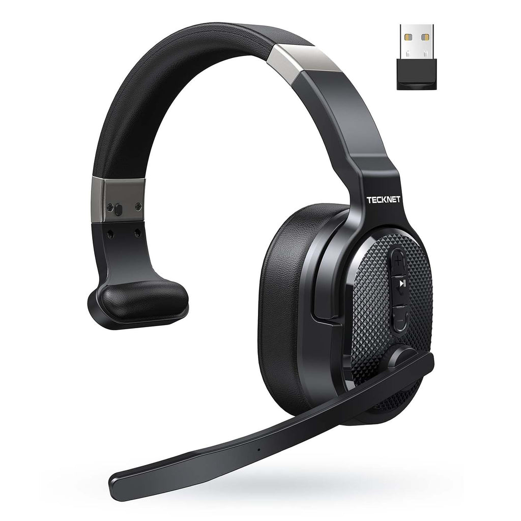 TECKNET Bluetooth Wireless Headset, AI Noise Cancelling Call Center Headset  with Mic