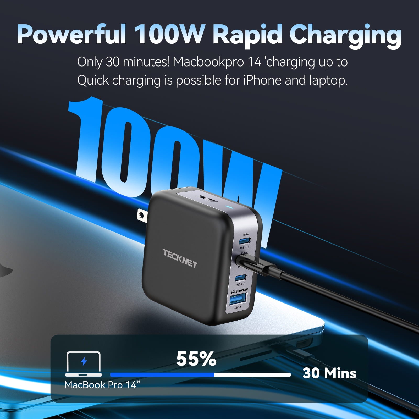 TECKNET GaN Ⅲ Portable USB C Wall Charger 100W