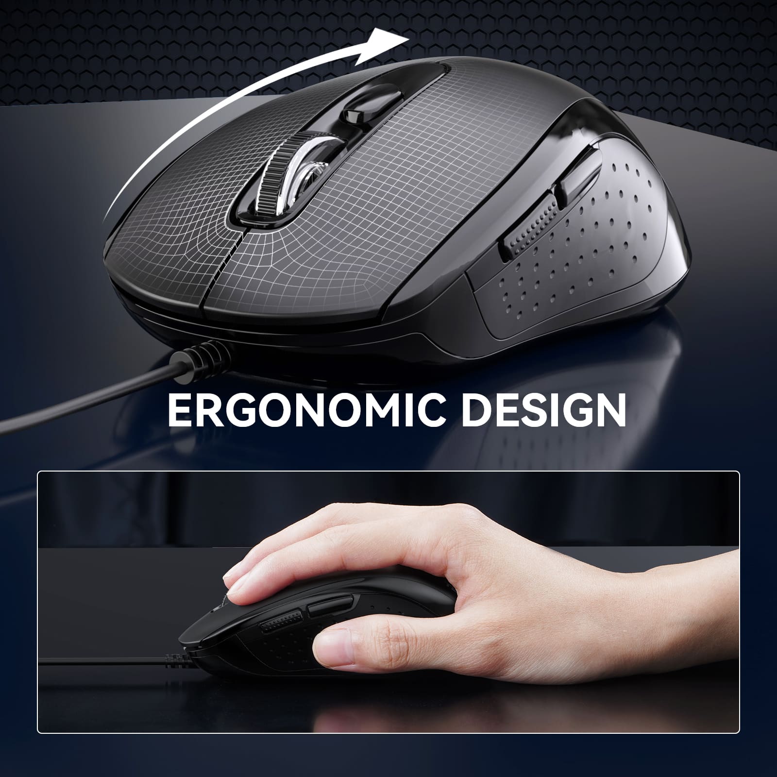 TECKNET Ergonomic 3600 DPI USB Wired Mouse