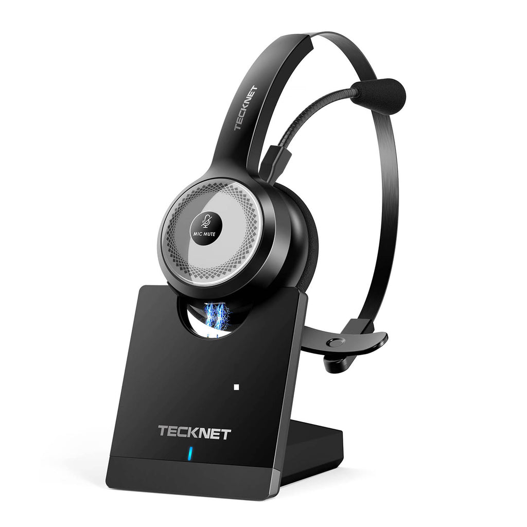TECKNET Bluetooth Wireless Headset, AI Noise Cancelling Call Center He