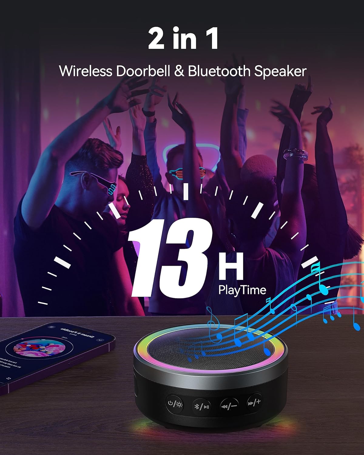 TECKNET 2-In-1 Wireless Doorbell With Bluetooth Speaker