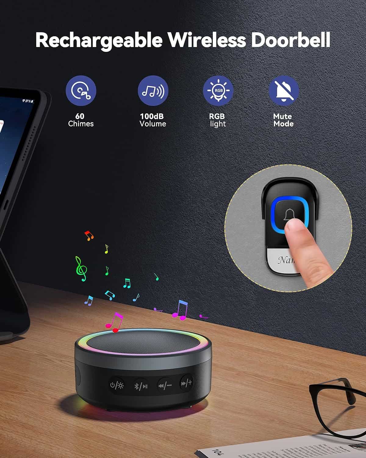 TECKNET 2-in-1 Wireless Doorbell with Bluetooth Speaker