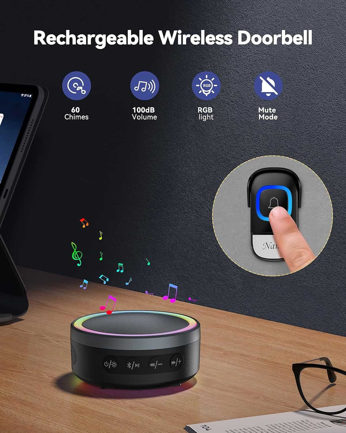 TECKNET 2-In-1 Wireless Doorbell With Bluetooth Speaker