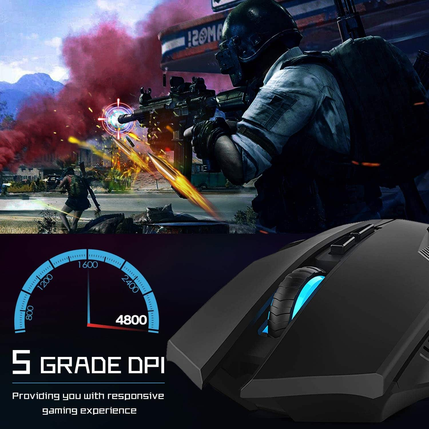 TECKNET Ergonomic Wireless 4800 DPI Gaming Mouse