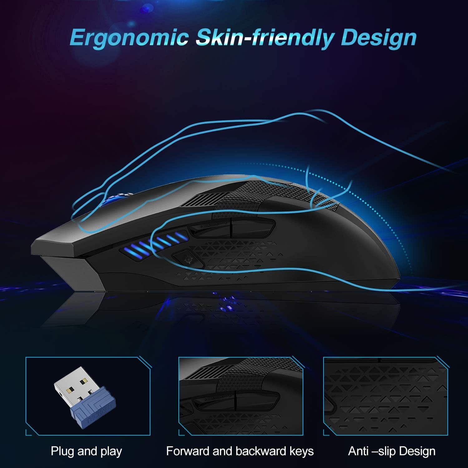 TECKNET Ergonomic Wireless 4800 DPI Gaming Mouse