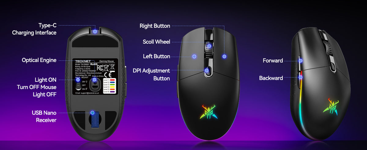 TECKNET Strike 8000DPI Wireless Gaming Mouse GM001