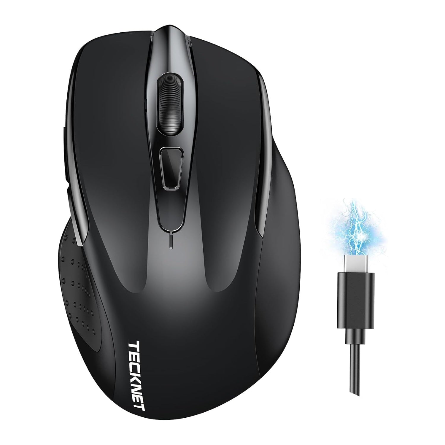 Computer Mouse Technet TECKNET Wireless Mouse Rechargeable 4800 DPI Silent Mouse 8 Buttons Bl