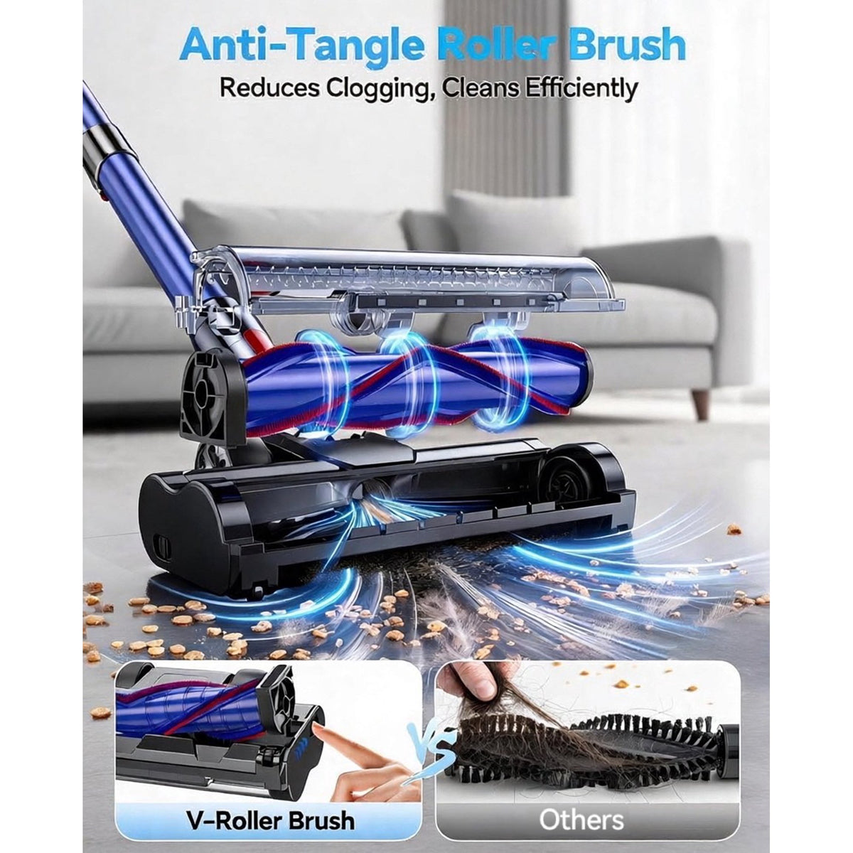 TechRise Basic 550W/45kPa Cordless Vacuum,60Mins Runtime Lightweight Stick Vacuum for Hardwood Floor Carpet Pet Hair