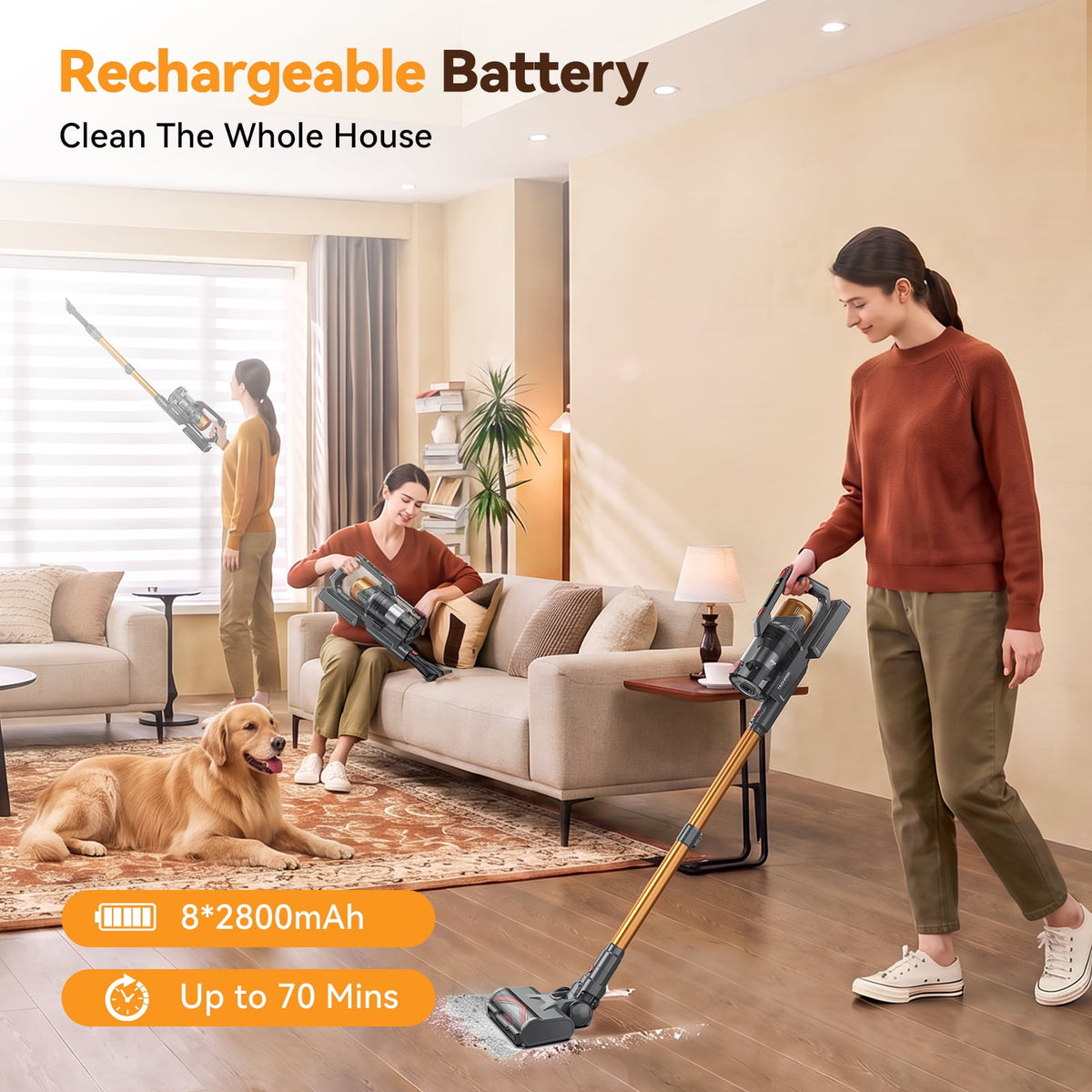 TechRise Basic 650W/55kPa Lightweight Cordless Vacuum,70Mins Runtime Handheld Cleaner for Pet Hair & Home Daily Cleaning