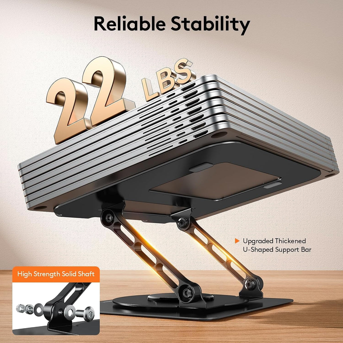 TECKNET BASICS Laptop Stand, 360° Rotating Base, Ergonomic Foldable Aluminum Alloy Riser, Height Adjustable, Compatible with MacBook, Dell, HP and All 10‑17" Laptops‑Black