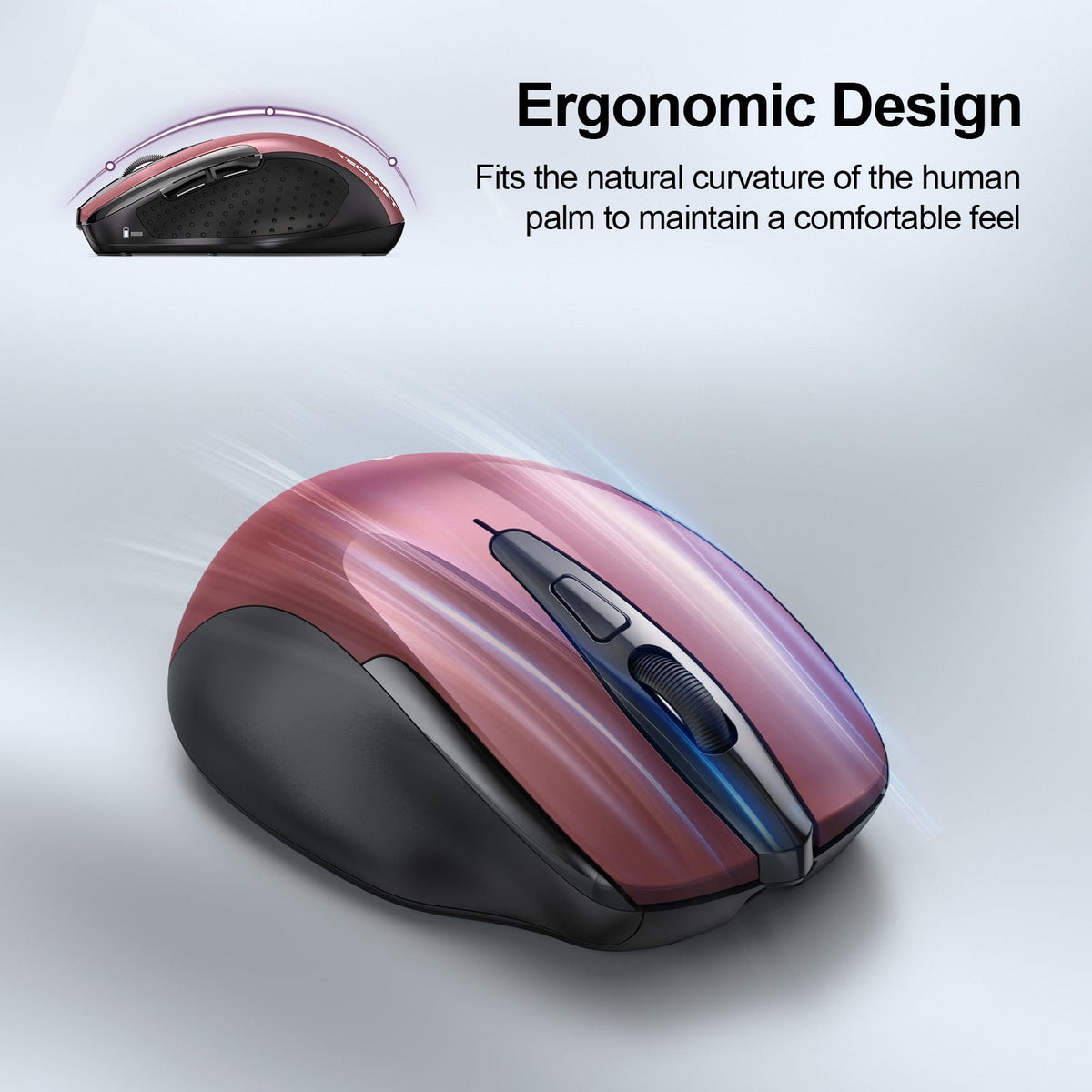 TECKNET Wireless Mouse (BT5.0/3.0 & 2.4G) Rechargeable 4800 DPI Silent USB A & Bluetooth Mouse 6 Buttons, Wide Compatibility - Red