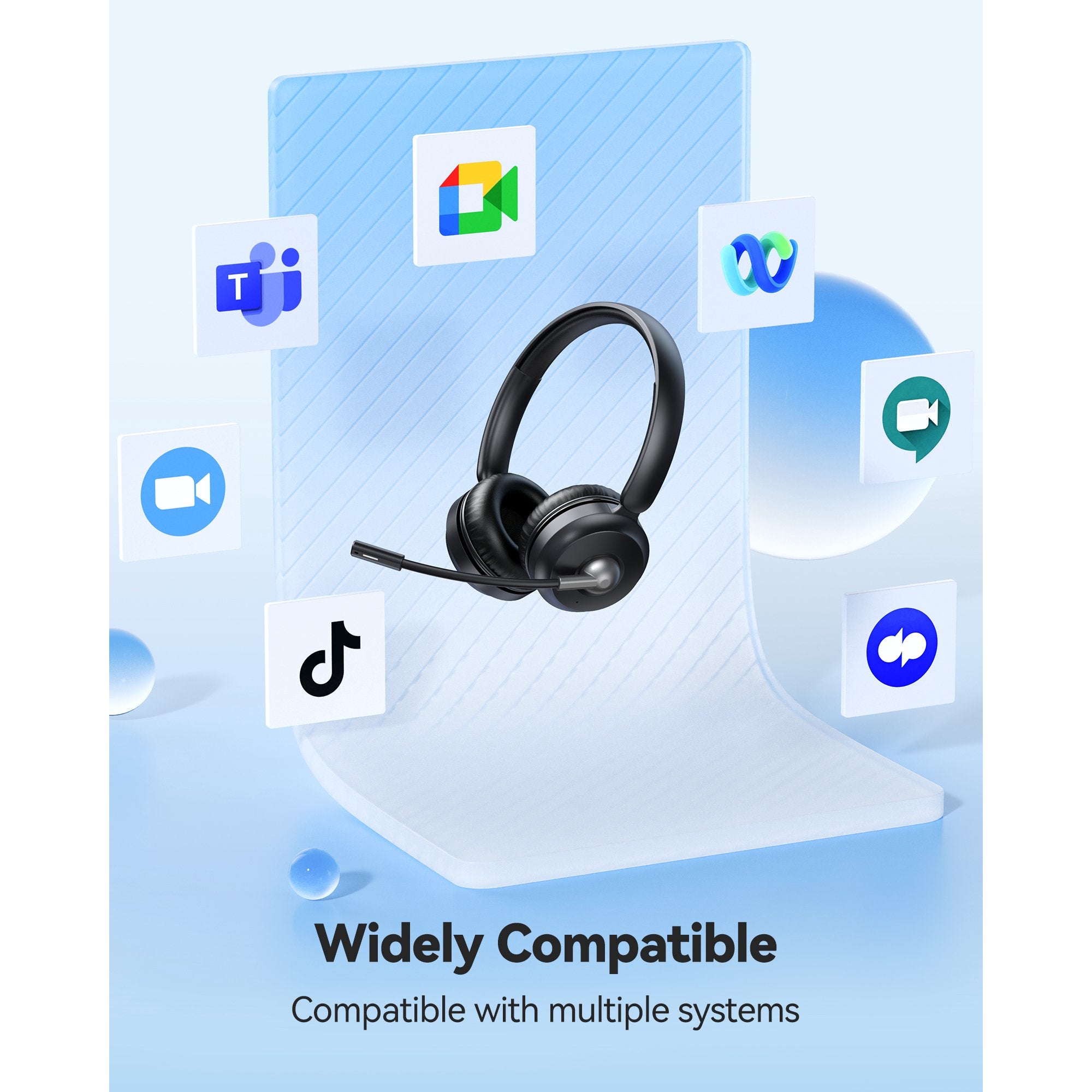 TECKNET Wireless Headset, Bluetooth Headset with Noise Cancelling Microphone - Rechargeable Bluetooth V5.2 Headphones, 50H Playtime & Mic Mute, On Ear Headphones for Trucker/Remote Work/Call Center