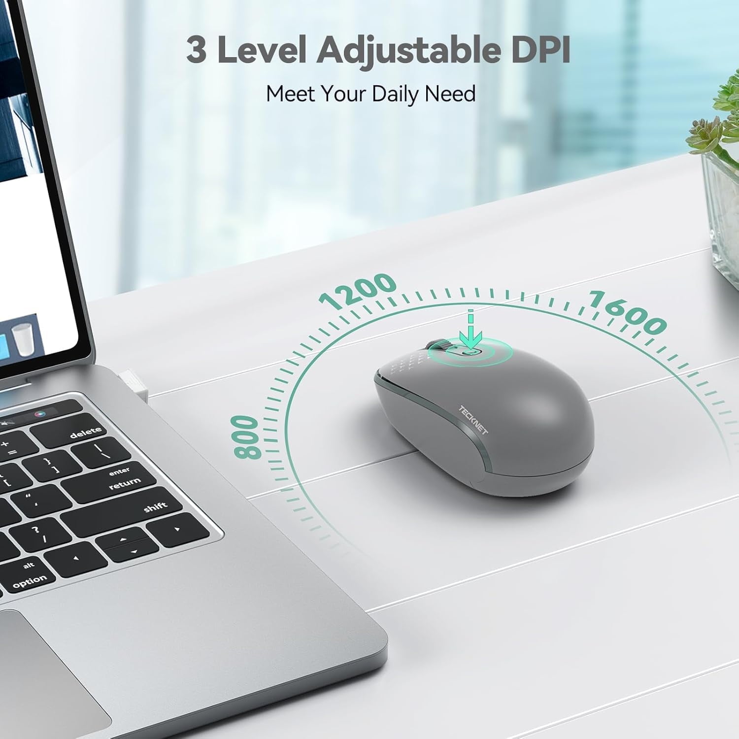 Wireless Mouse, 2.4G Quiet Computer Mouse with USB Receiver, 4 Buttons Portable Cordless Mice for Chromebook, Laptop, PC, Mac, 800/1200/1600 DPI