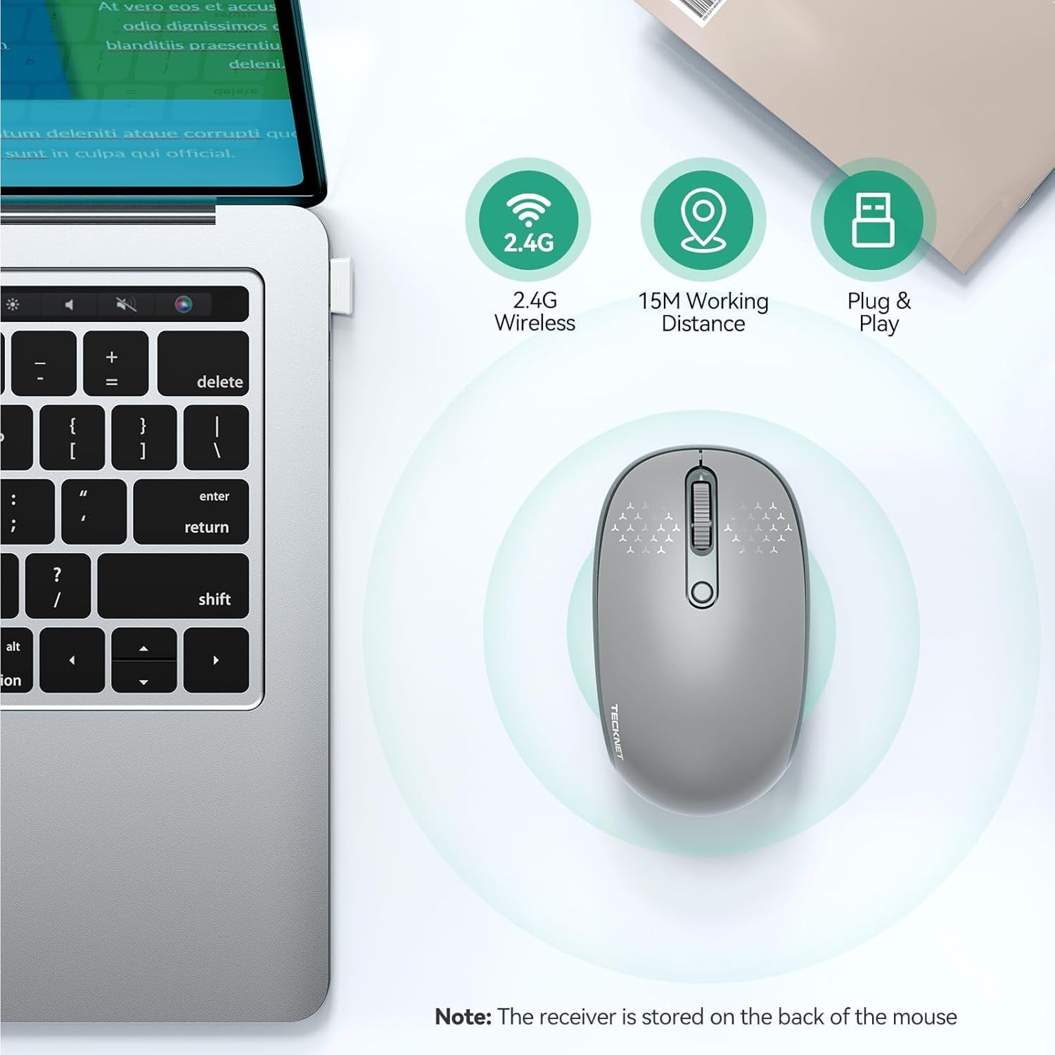 Wireless Mouse, 2.4G Quiet Computer Mouse with USB Receiver, 4 Buttons Portable Cordless Mice for Chromebook, Laptop, PC, Mac, 800/1200/1600 DPI