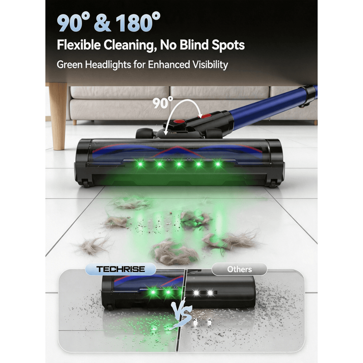 TechRise Basic 550W/45kPa Cordless Vacuum,60Mins Runtime Lightweight Stick Vacuum for Hardwood Floor Carpet Pet Hair