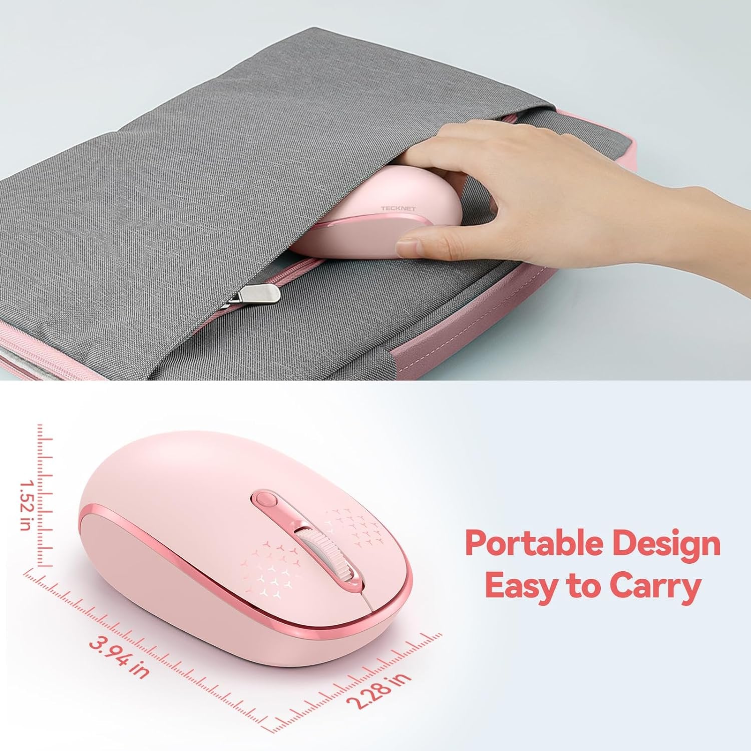 Wireless Mouse, 2.4G Quiet Computer Mouse with USB Receiver, 4 Buttons Portable Cordless Mice for Chromebook, Laptop, PC, Mac, 800/1200/1600 DPI